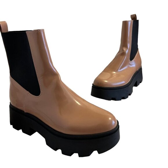 Open Edit Iris Neutral Glossy Academia Lug Sole Platform Chelsea Boot Si… - Picture 3 of 10